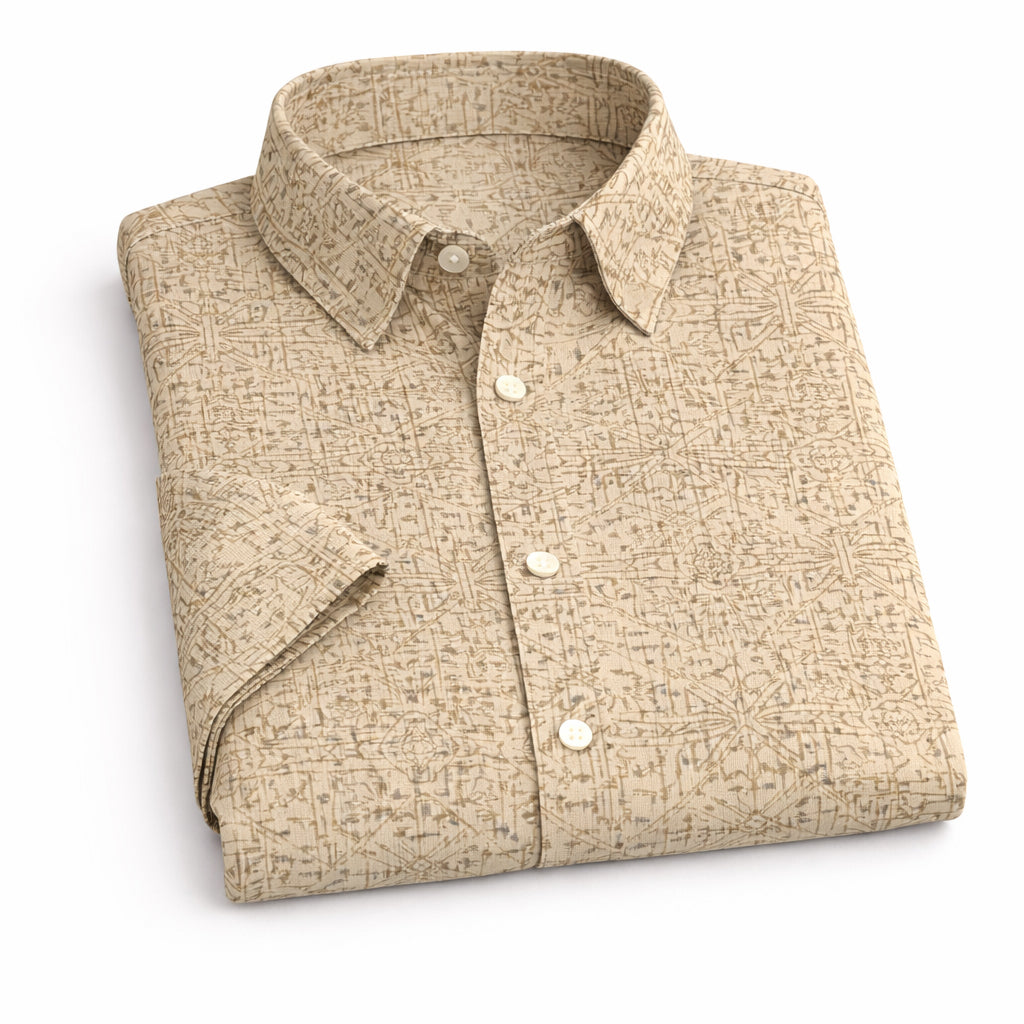 Beige Yellowish Printed Half Sleeve Shirt (SKU-504)