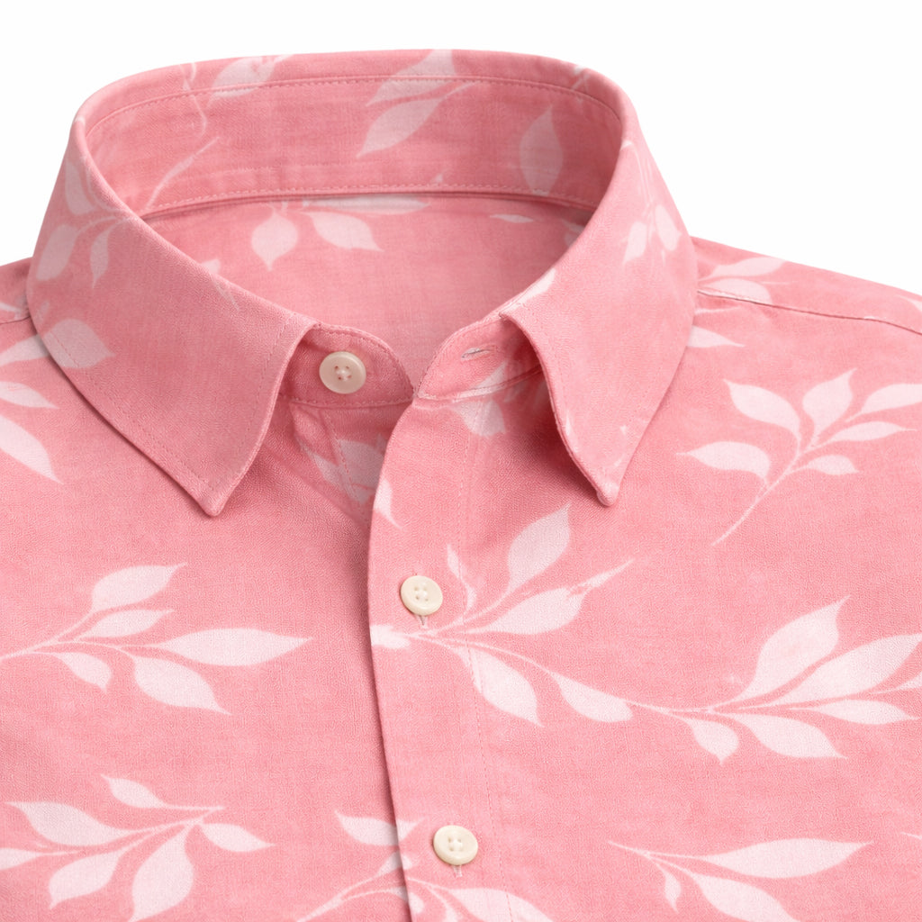 Pink Shirt with Leaf Print Half Sleeve Shirt (SKU-501)