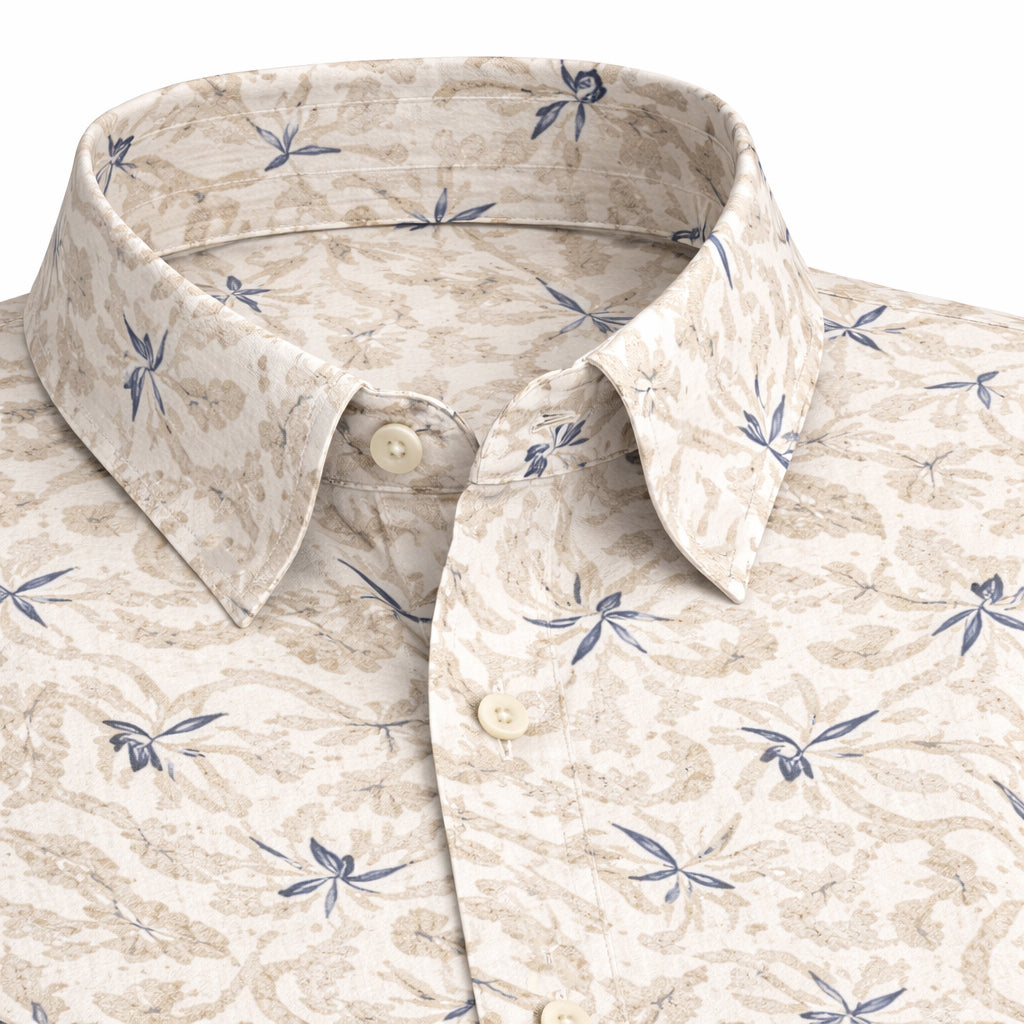 White and Beige Printed Half Sleeve Shirt (SKU-506)
