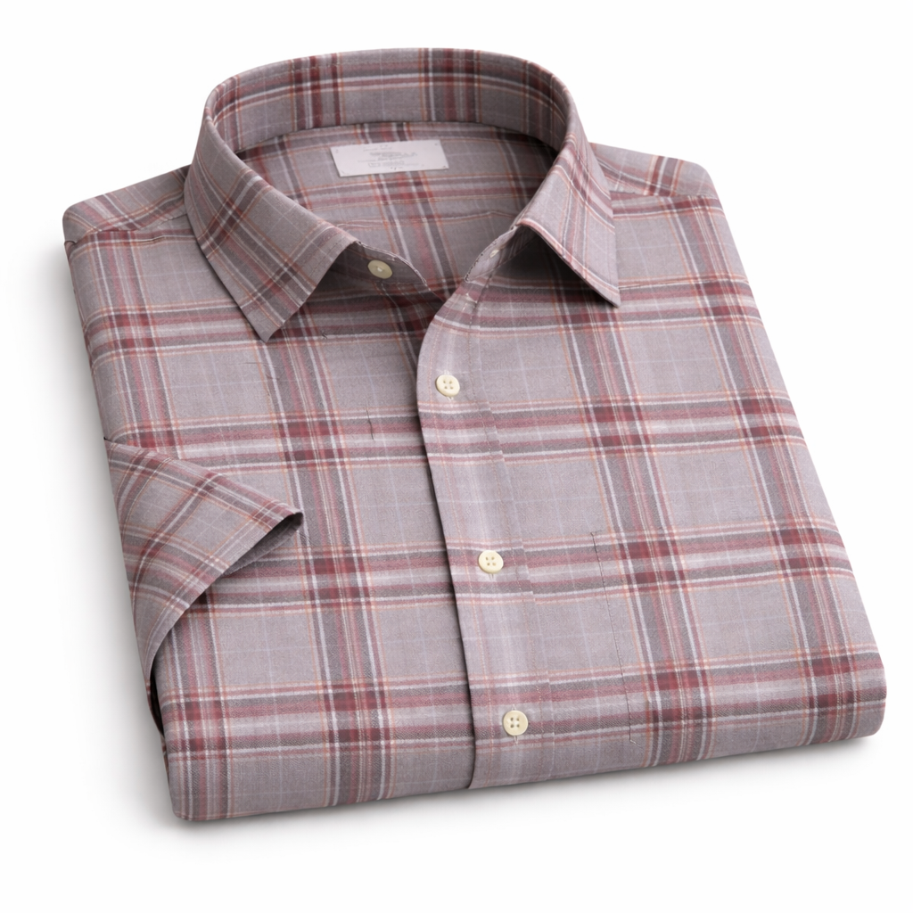 Grey with Red lining Checkered Shirt Half Sleeve Shirt (164 HF)