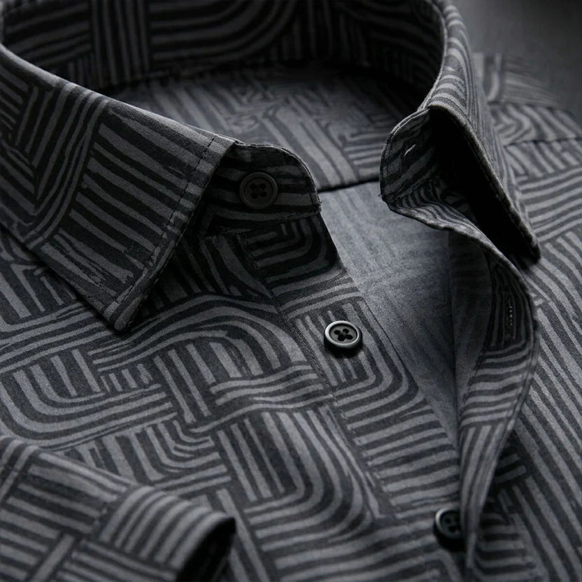 Black Shirt with Maze Print Half Sleeve Shirt (SKU-511)