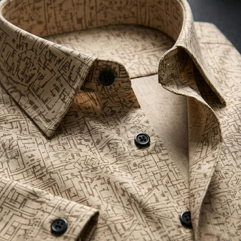 Beige Yellowish Printed Half Sleeve Shirt (SKU-504)