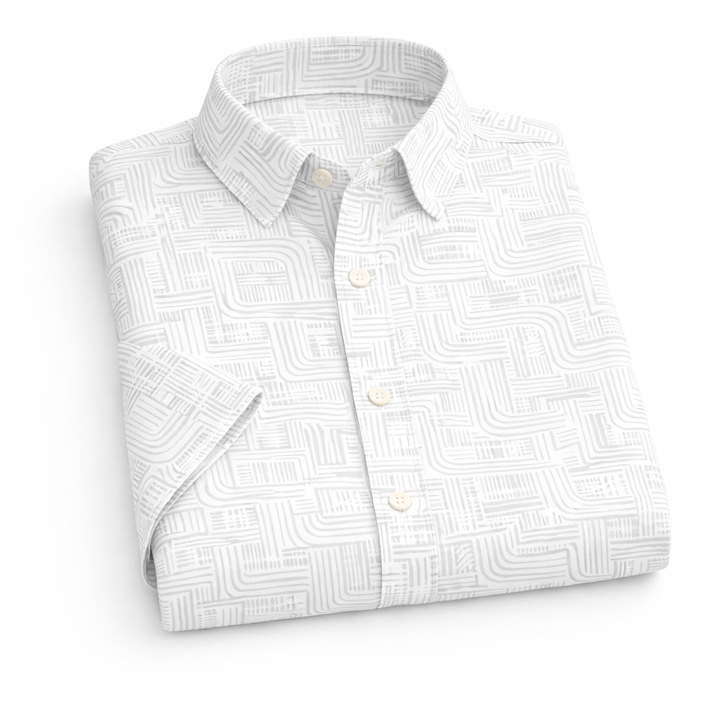 White Printed Shirt With Grey Design Half Sleeve Shirt (SKU-508)