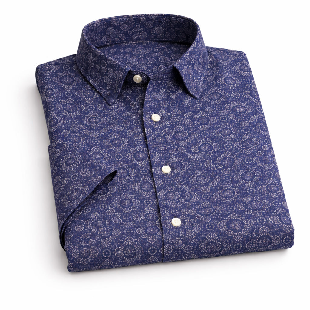 Royal Blue Printed Half Sleeve Shirt (SKU-505)