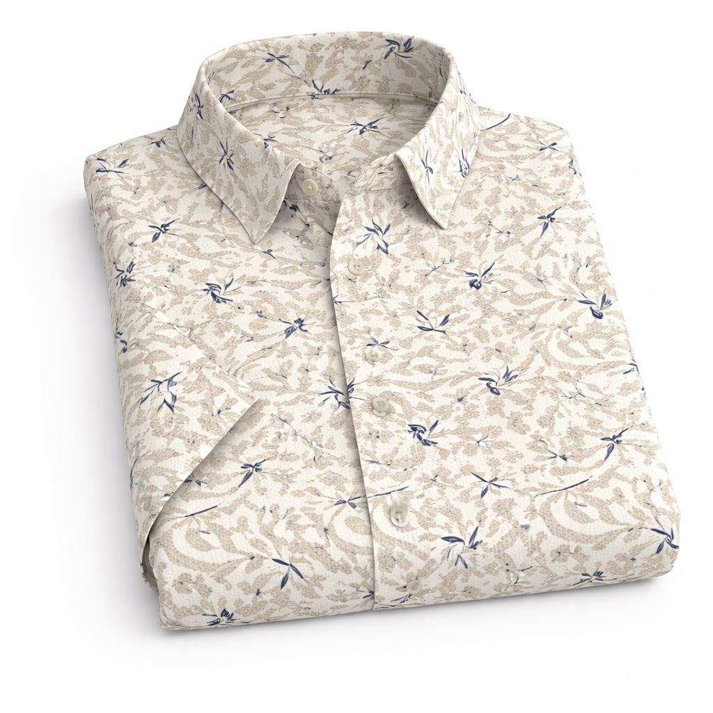 White and Beige Printed Half Sleeve Shirt (SKU-506)