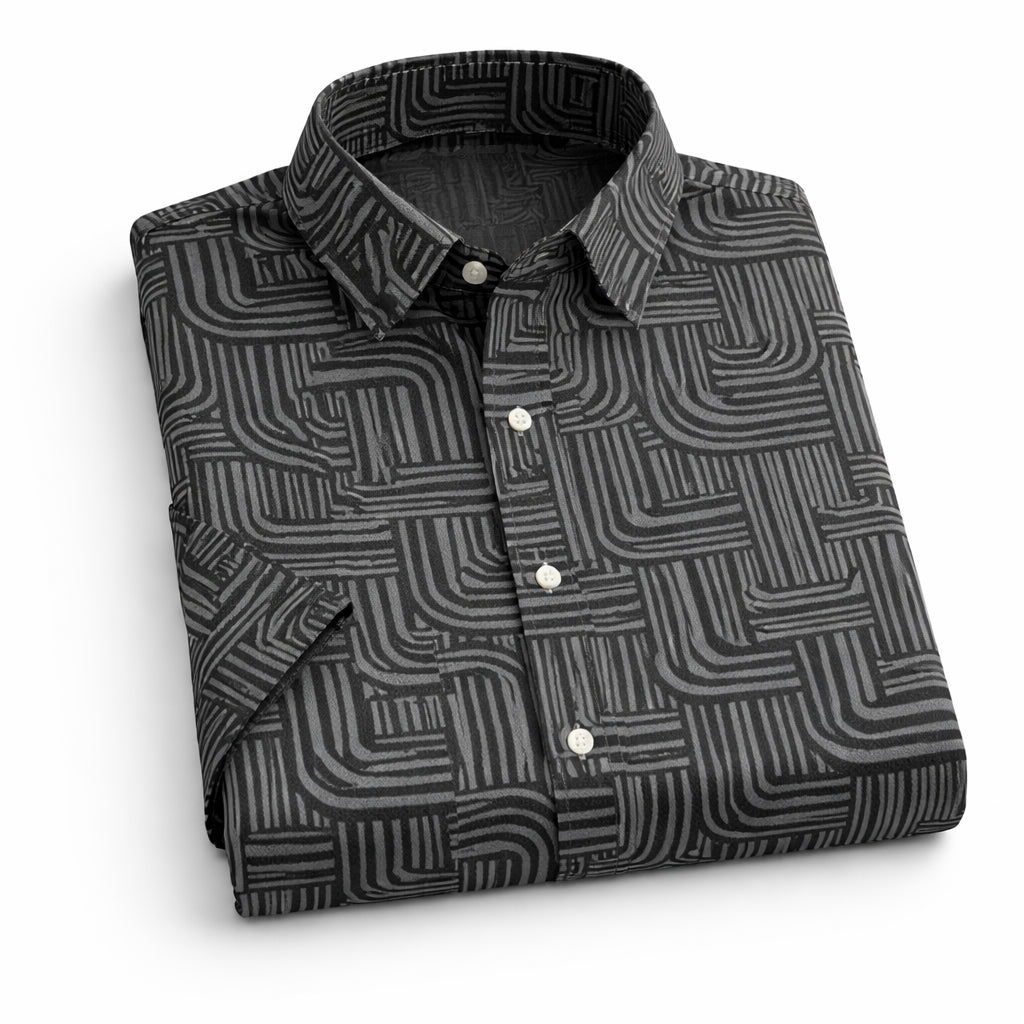 Black Shirt with Maze Print Half Sleeve Shirt (SKU-511)