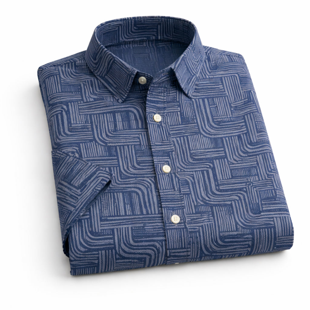 Blue Printed Shirt With Grey Design Half Sleeve Shirt (SKU-509)