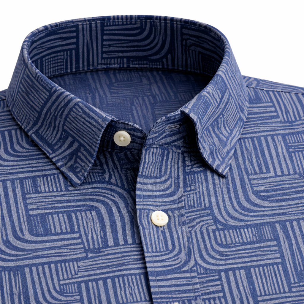 Blue Printed Shirt With Grey Design Half Sleeve Shirt (SKU-509)