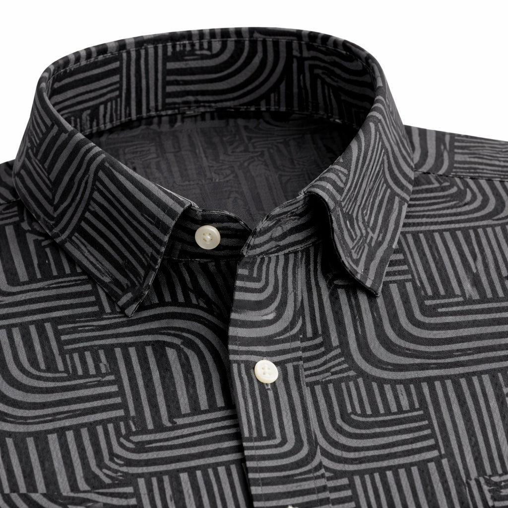 Black Shirt with Maze Print Half Sleeve Shirt (SKU-511)
