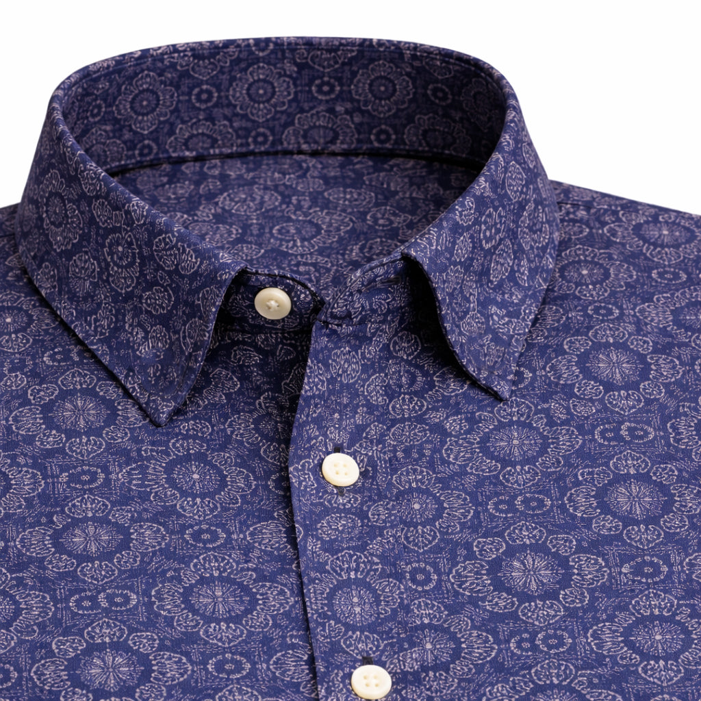Royal Blue Printed Half Sleeve Shirt (SKU-505)