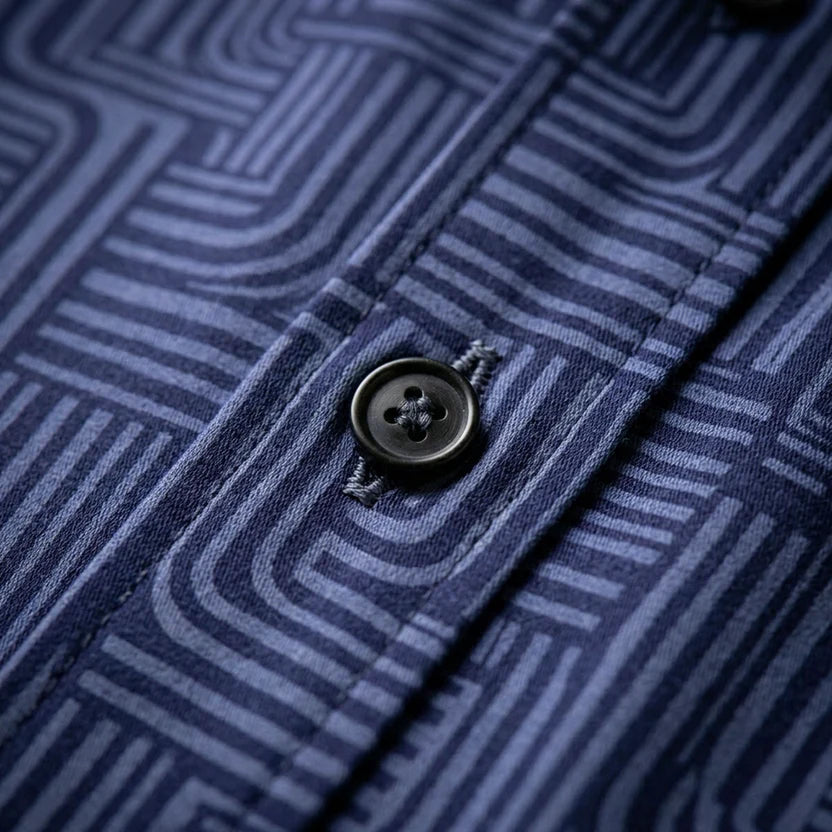 Blue Printed Shirt With Grey Design Half Sleeve Shirt (SKU-509)