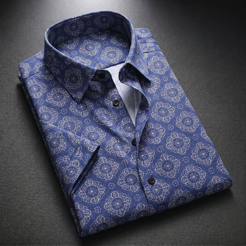 Royal Blue Printed Half Sleeve Shirt (SKU-505)